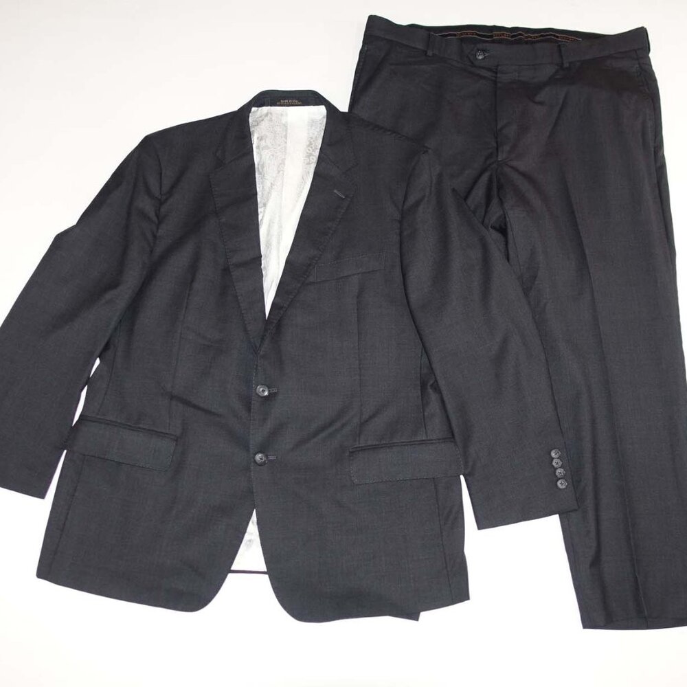 Jos. A. Bank Men's 2 Button Suit Size 44 Regular 38 x 27 Charcoal Gray 100% Wool